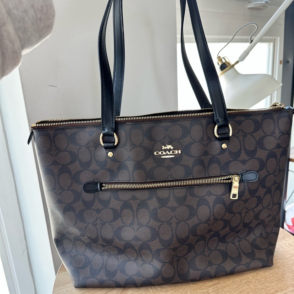 Coach Brown Signature Tote Bag with Gold Hardware